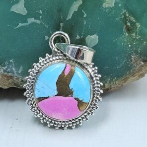 Cotton Candy Turquoise 1" 925 Sterling Silver Pendant (REXT127-32)