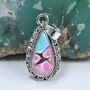 Cotton Candy Turquoise 1" 925 Sterling Silver Pendant (REXT127-25)