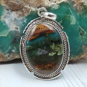 Peru wood Opal 1.5" 925 Sterling Silver Pendant (REXT122-57)
