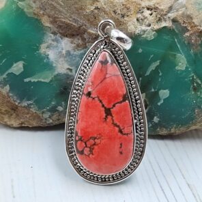 Dyed Lava Wild Horse Jasper 1.75" 925 Sterling Silver Pendant (REXT122-60)