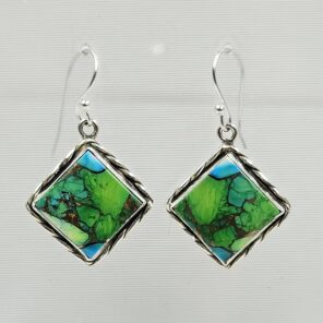 Peacock Dahlia Turquoise 1.5" 925 Sterling Silver Earring (REXT27-332)