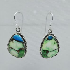 Peacock Dahlia Turquoise 1.5" 925 Sterling Silver Earring (REXT27-349)