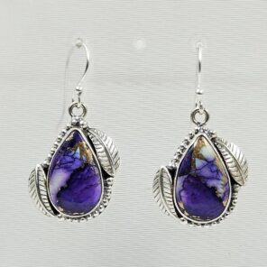 Purple Dahlia Turquoise 1.5" 925 Sterling Silver Earring (RS107-133)