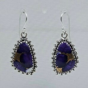 Purple Dahlia Turquoise 1.5" 925 Sterling Silver Earring (RS107-142)