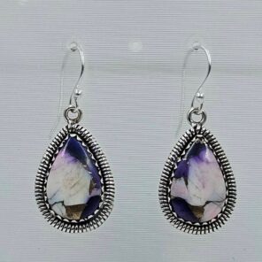 Purple Dahlia Turquoise 1.5" 925 Sterling Silver Earring (RS107-148)