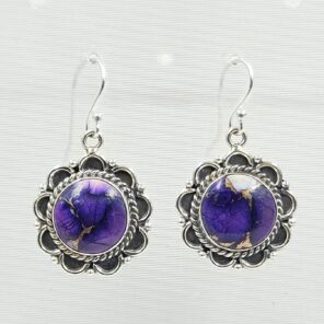 Purple Dahlia Turquoise 1.5" 925 Sterling Silver Earring (RS107-152)