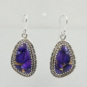 Purple Dahlia Turquoise 1.5" 925 Sterling Silver Earring (RS107-154)