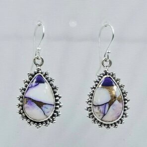 Purple Dahlia Turquoise 1.5" 925 Sterling Silver Earring (RS107-157)