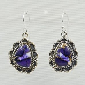 Purple Dahlia Turquoise 1.5" 925 Sterling Silver Earring (RS107-161)
