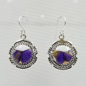 Purple Dahlia Turquoise 1.5" 925 Sterling Silver Earring (RS107-162)