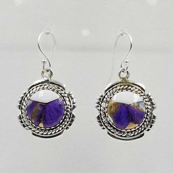 Purple Dahlia Turquoise 1.5" 925 Sterling Silver Earring (RS107-162)