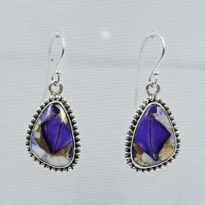 Purple Dahlia Turquoise 1.5" 925 Sterling Silver Earring (RS107-163)