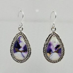 Purple Dahlia Turquoise 1.5" 925 Sterling Silver Earring (RS107-164)