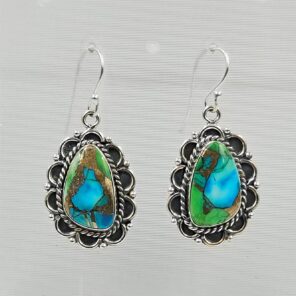 Peacock Dahlia Turquoise 1.5" 925 Sterling Silver Earring (RS107-85)