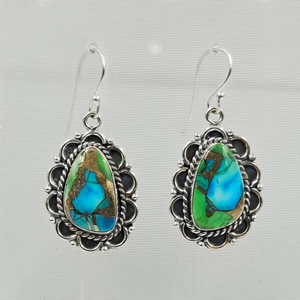 Peacock Dahlia Turquoise 1.5" 925 Sterling Silver Earring (RS107-85)