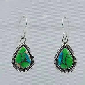 Peacock Dahlia Turquoise 1.25" 925 Sterling Silver Earring (RS107-87)