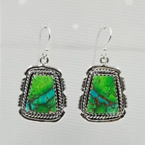 Peacock Dahlia Turquoise 1.5" 925 Sterling Silver Earring (RS107-88)