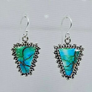 Peacock Dahlia Turquoise 1.25" 925 Sterling Silver Earring (RS107-89)