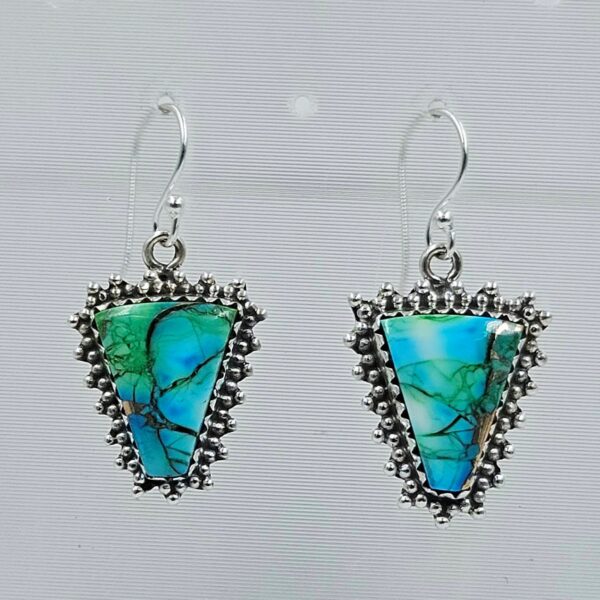 Peacock Dahlia Turquoise 1.25" 925 Sterling Silver Earring (RS107-89)