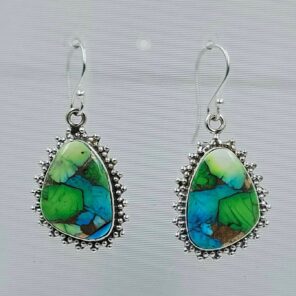 Peacock Dahlia Turquoise 1.5" 925 Sterling Silver Earring (RS107-93)