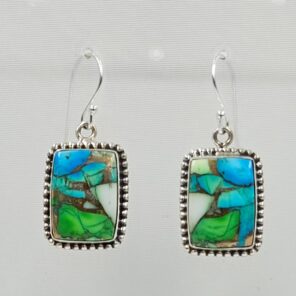 Peacock Dahlia Turquoise 1.25" 925 Sterling Silver Earring (RS107-94)