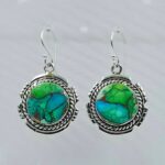 Peacock Dahlia Turquoise 1.5" 925 Sterling Silver Earring (RS107-97)