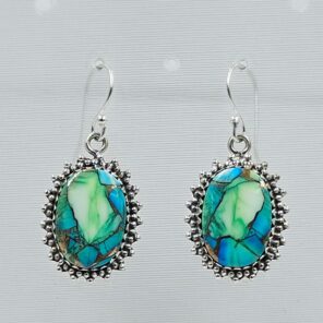 Peacock Dahlia Turquoise 1.25" 925 Sterling Silver Earring (RS107-102)