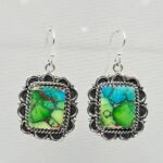 Peacock Dahlia Turquoise 1.5" 925 Sterling Silver Earring (RS107-103)