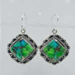 Peacock Dahlia Turquoise 1.5" 925 Sterling Silver Earring (RS107-104)