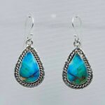 Peacock Dahlia Turquoise 1.5" 925 Sterling Silver Earring (RS107-105)