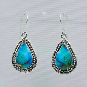 Peacock Dahlia Turquoise 1.5" 925 Sterling Silver Earring (RS107-105)
