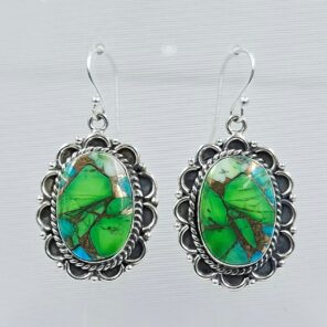 Peacock Dahlia Turquoise 1.5" 925 Sterling Silver Earring (RS107-107)