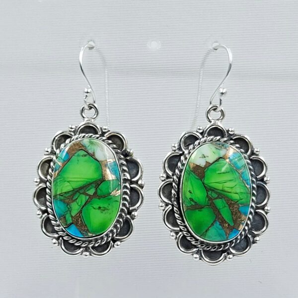 Peacock Dahlia Turquoise 1.5" 925 Sterling Silver Earring (RS107-107)