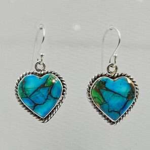 Peacock Dahlia Turquoise 1.25" 925 Sterling Silver Earring (RS107-109)