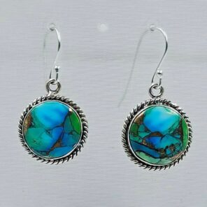 Peacock Dahlia Turquoise 1.25" 925 Sterling Silver Earring (RS107-110)