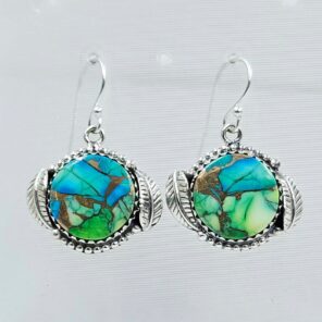 Peacock Dahlia Turquoise 1.25" 925 Sterling Silver Earring (RS107-116)