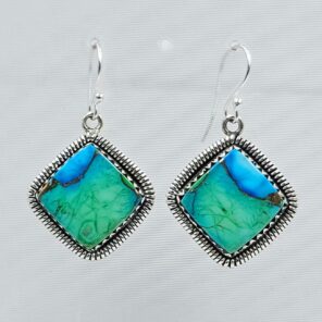 Peacock Dahlia Turquoise 1.25" 925 Sterling Silver Earring (RS107-122)