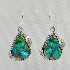 Peacock Dahlia Turquoise 1.25" 925 Sterling Silver Earring (RS107-128)