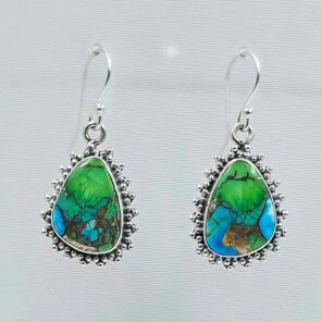 Peacock Dahlia Turquoise 1.25" 925 Sterling Silver Earring (RS107-132)