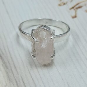 Raw Rose Quartz Tourmaline 925 Sterling Silver Ring (REXT131-25)