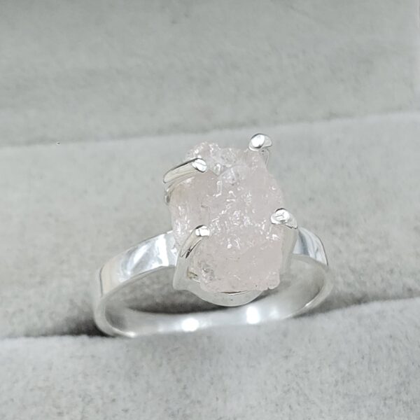 Raw Rose Quartz Tourmaline 925 Sterling Silver Ring (REXT131-25) - Image 2