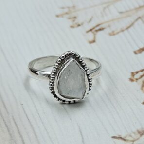 Raw Rainbow Moonstone Tourmaline 925 Sterling Silver Ring (REXT131-30)