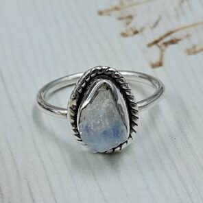 Raw Rainbow Moonstone Tourmaline 925 Sterling Silver Ring (REXT131-28)