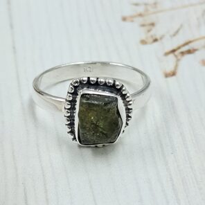 Raw Rainbow Moonstone Tourmaline 925 Sterling Silver Ring (REXT131-31)