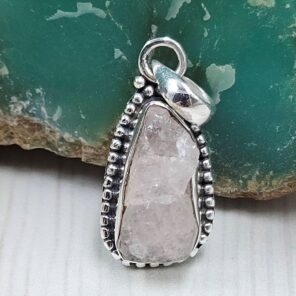 Raw Rose Quartz 1" 925 Sterling Silver Pendant (REXT130-13)