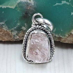 Raw Rose Quartz 0.75" 925 Sterling Silver Pendant (REXT130-15)