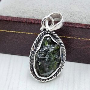Raw Green Tourmaline 1" 925 Sterling Silver Pendant (REXT130-24)
