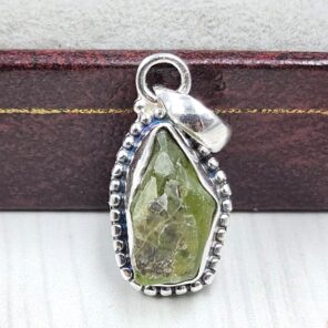 Raw Green Tourmaline 0.75" 925 Sterling Silver Pendant (REXT130-27)