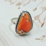 Orange Sea Sediment Jasper Size US 7 925 Sterling Silver Ring (RS30-342)