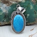 Kingman Turquoise Matt Finish 1.5" 925 Sterling Silver Pendant (REXT26-69)